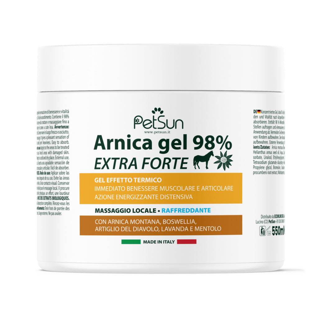 PetSun Arnica per Cavalli Uso Umano - Gel Extra Forte 98%, con Artiglio del Diavolo - 550ml